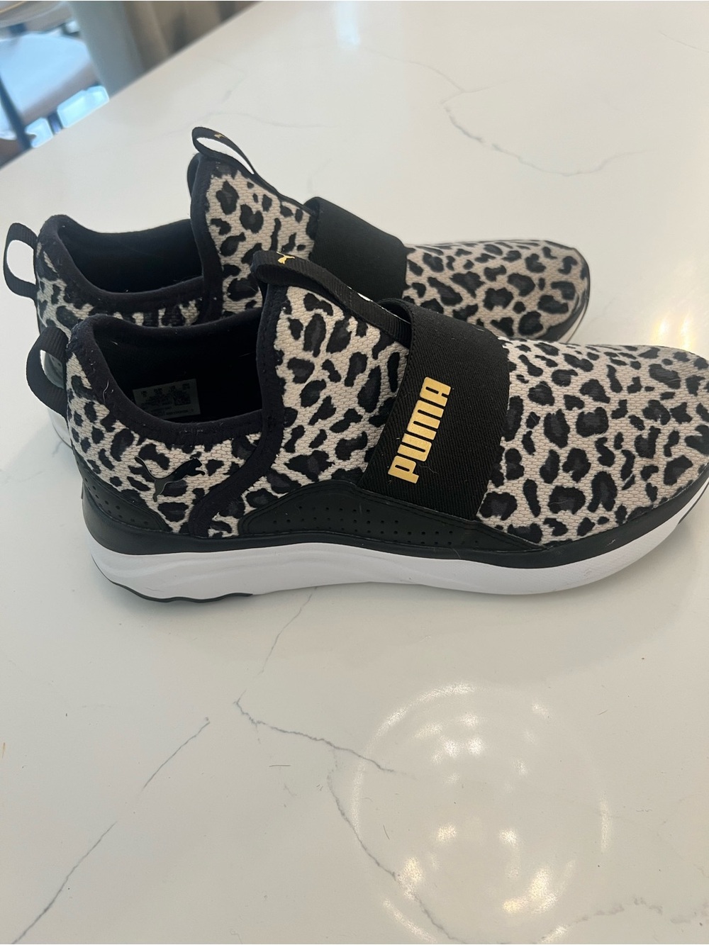 Puma Kids Slip-On Leopard Print Sneakers - Black, White